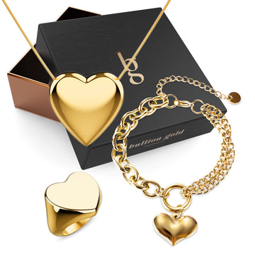Boxed Solid Heart Earrings, Bracelet and Ring Set