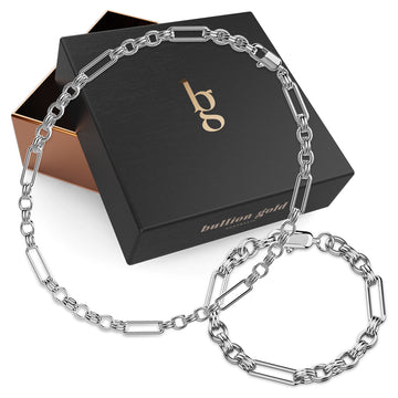 Boxed Roxanne Paperclip Chain Necklace and Bracelet Set in White Gold