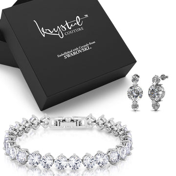 Boxed Long Journey Earrings and Bracelet Set in White Gold