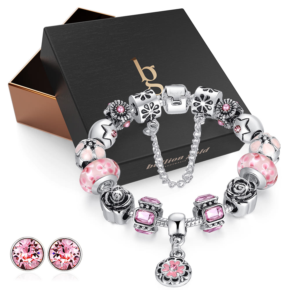 Boxed Pandora Inspired Full Set Beaded Charm Bracelet