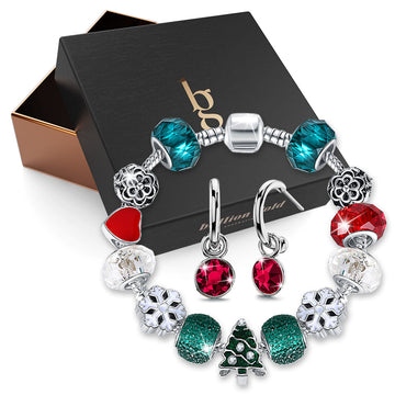 Boxed Set of Pandora Inspired Bead Charm Bracelet and Exquisite SWAROVSKI® Crystal Encrusted Earrings