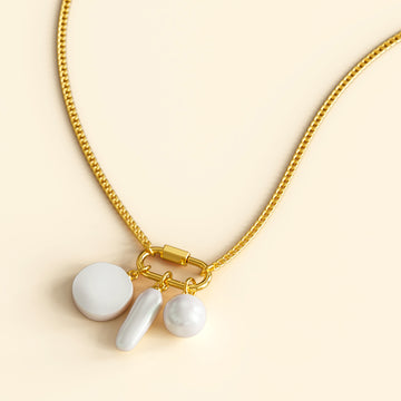 Pearl Trio Gold Clasp Charm Necklace 