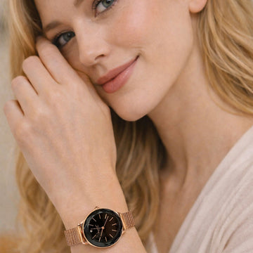 Krystal Couture Krystal Couture Geometric Mineral Glass Feat Swarovski® Crystal Watch Rose Gold Black