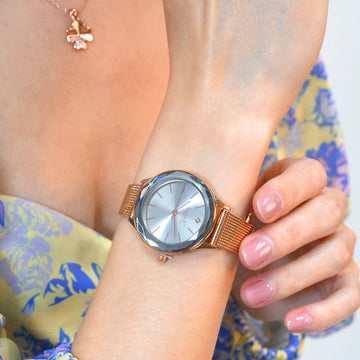 Krystal Couture Geometric Mineral Glass Feat SWAROVSKI® Crystal Watch Rose Gold White