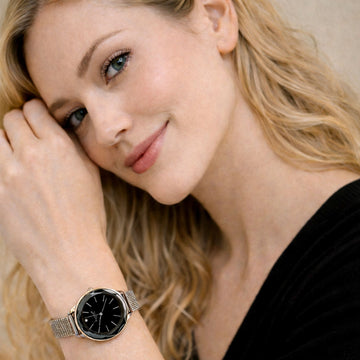 Krystal Couture Geometric Mineral Glass Feat SWAROVSKI® Crystal Watch White Gold Black