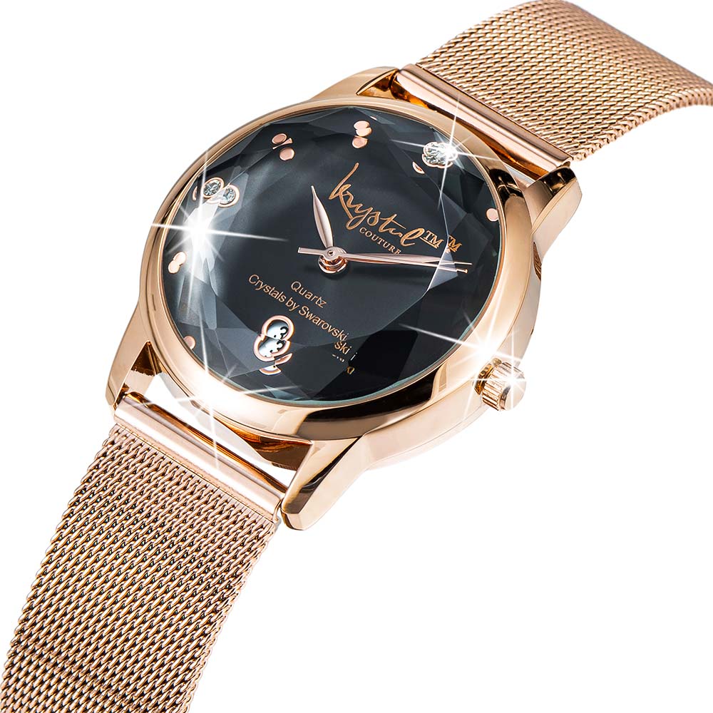 Krystalline Sleek Rose Gold Black Watch Embellished With SWAROVSKI® Crystals
