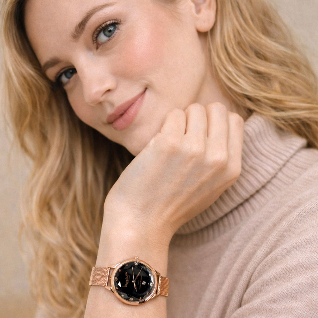 Krystalline Sleek Rose Gold Black Watch Embellished With SWAROVSKI® Crystals