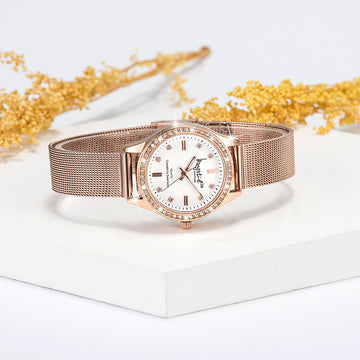 Sensational Lux Rose Gold on White Watch Embellished With SWAROVSKI® Crystals
