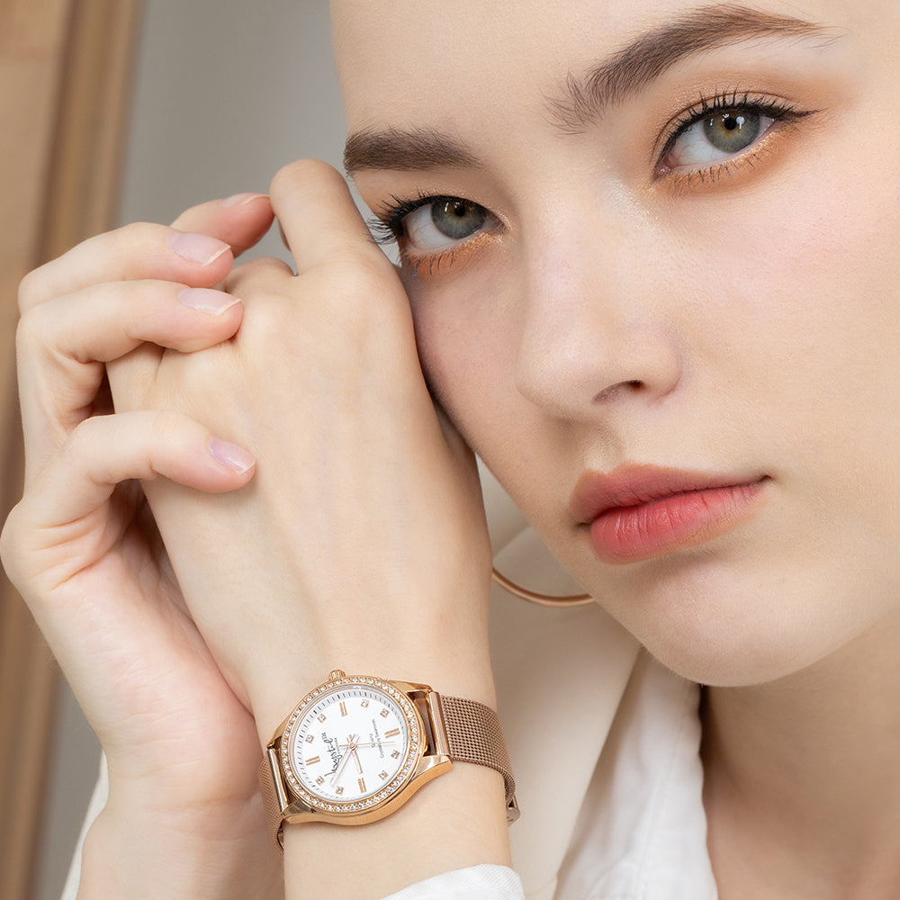 Sensational Lux Rose Gold on White Watch Embellished With SWAROVSKI® Crystals