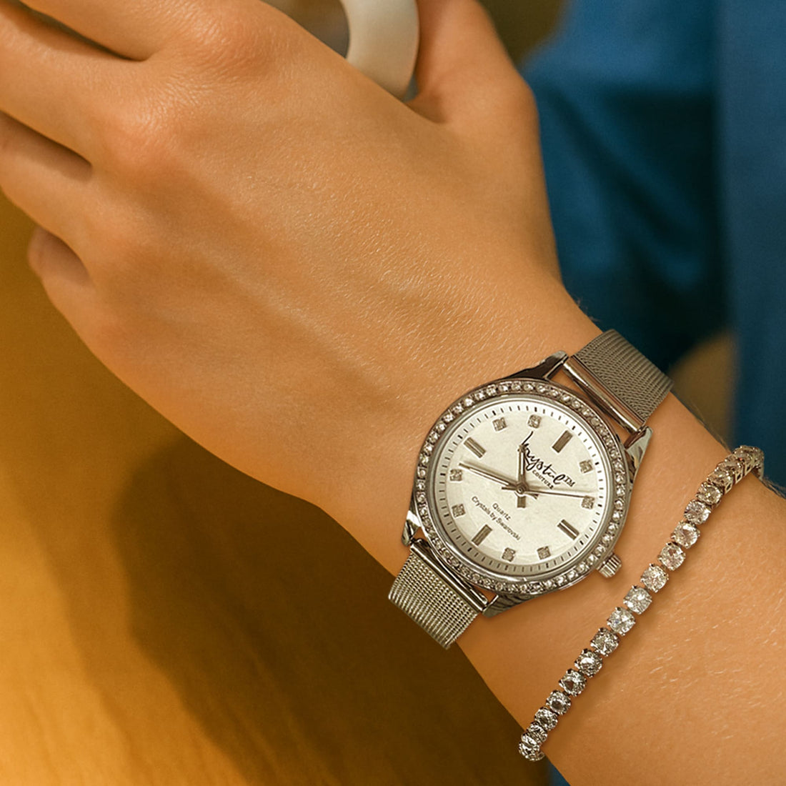 Sensational Lux White Gold Watch Embellished With SWAROVSKI® Crystals