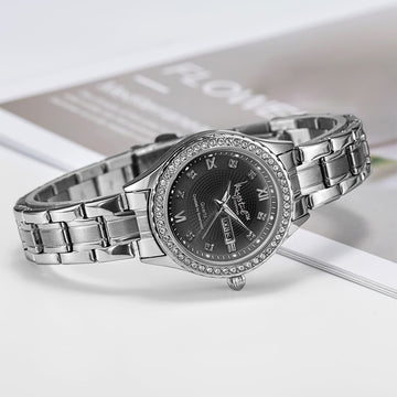 Lustrous White Gold on Black Watch Embellished With SWAROVSKI® Crystals
