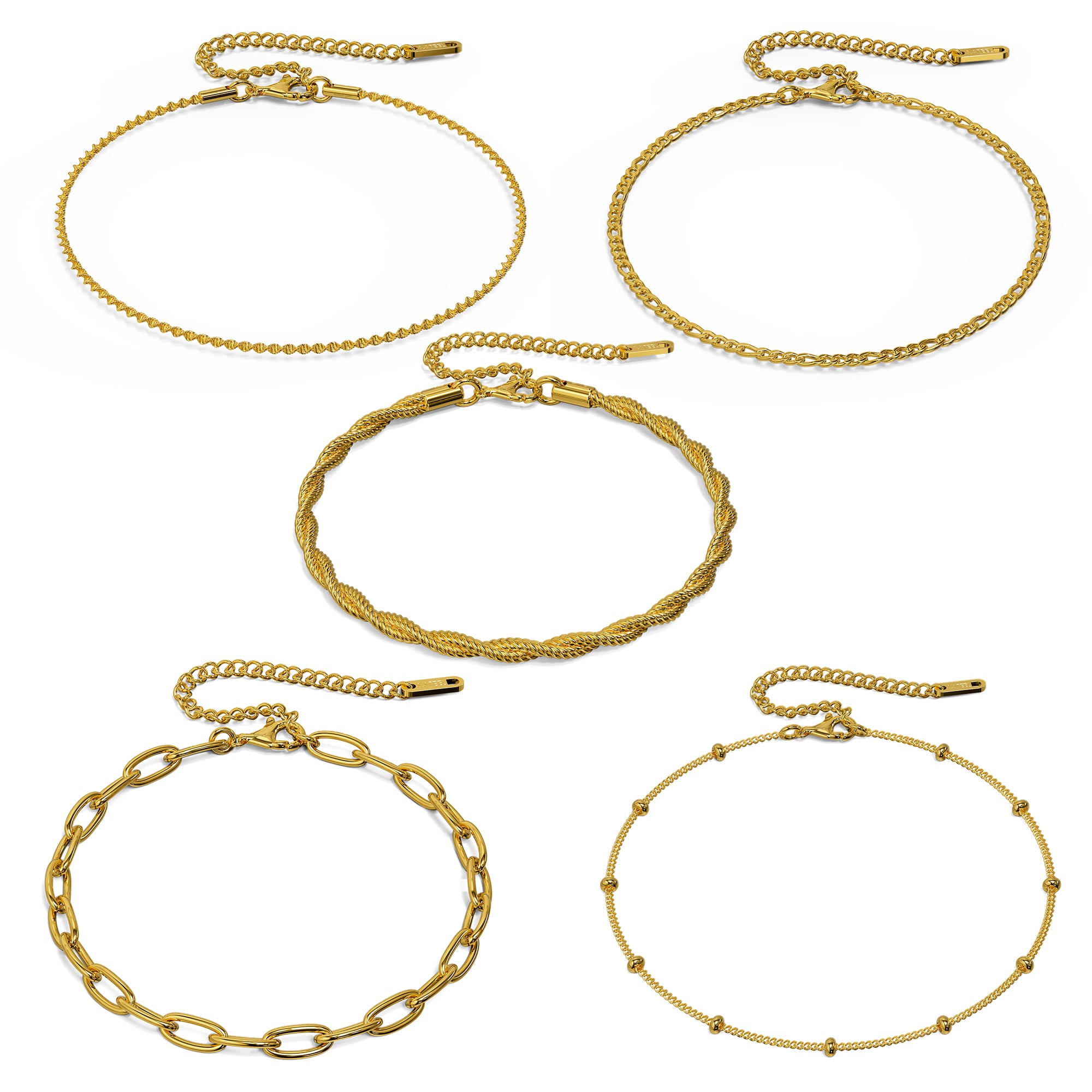 Boxed 5 Pieces Link Chain Anklet Set