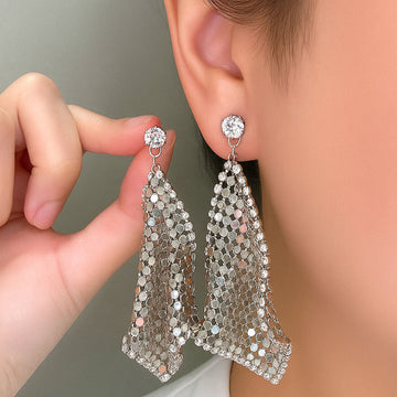 White Gold Mesh Drop Earrings