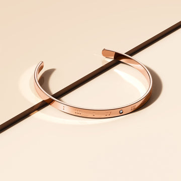 Signature Roman Numerals Cuff Bangle in Rose Gold Plated Titanium with Genuine 0.005ct Diamond