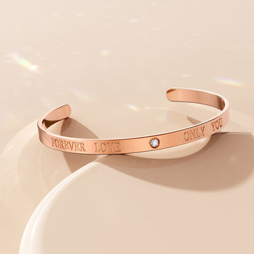 FOREVER LOVE ONLY YOU Cuff Bangle in Rose Gold Plated Titanium with Genuine 0.02ct Diamond