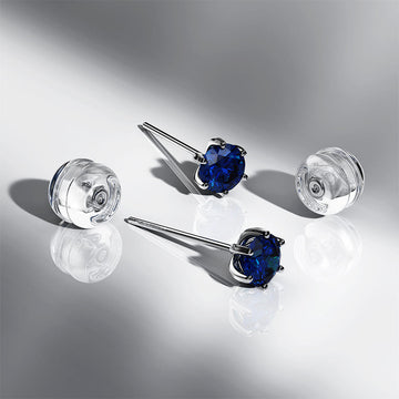 Sapphire Indigo Gems Stud Earrings Encased in 18k White Gold