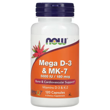 Now Foods Mega D-3 & MK-7 120 Capsules (5000iu / 180mcg)