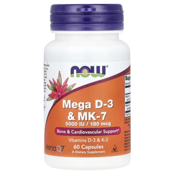Now Foods Mega D-3 & MK-7 60 Capsules (5000iu / 180mcg)