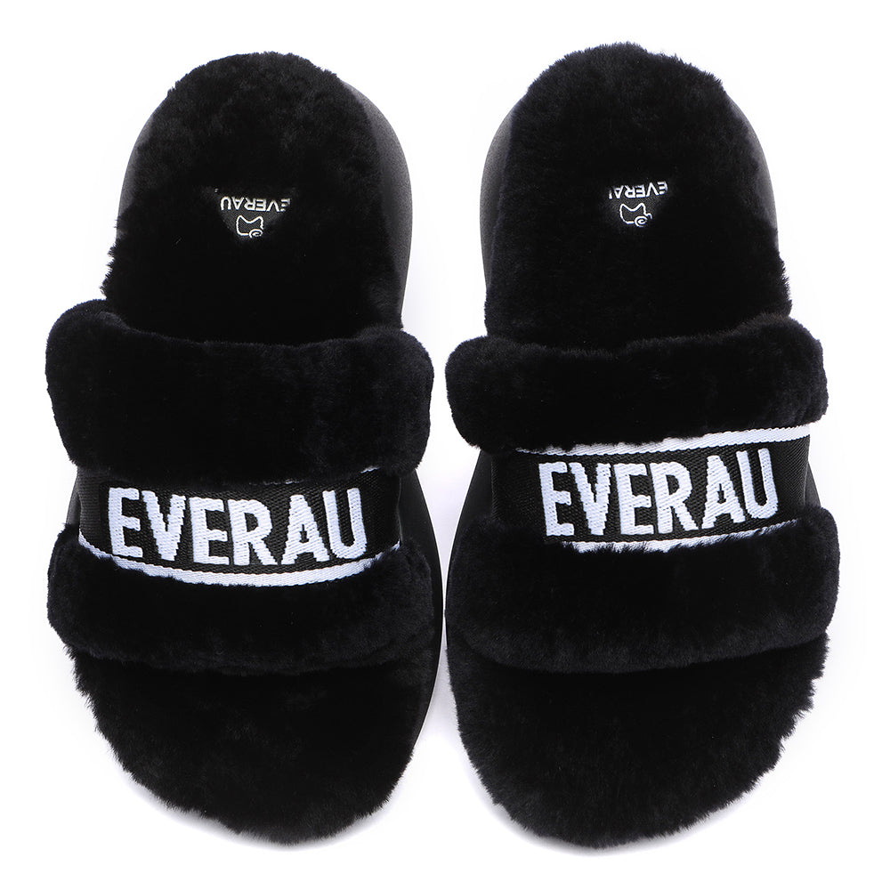 Wool Slides EVERAU® High Platform Sheepskin Wool Slides Women Flossy Slipper #EA20