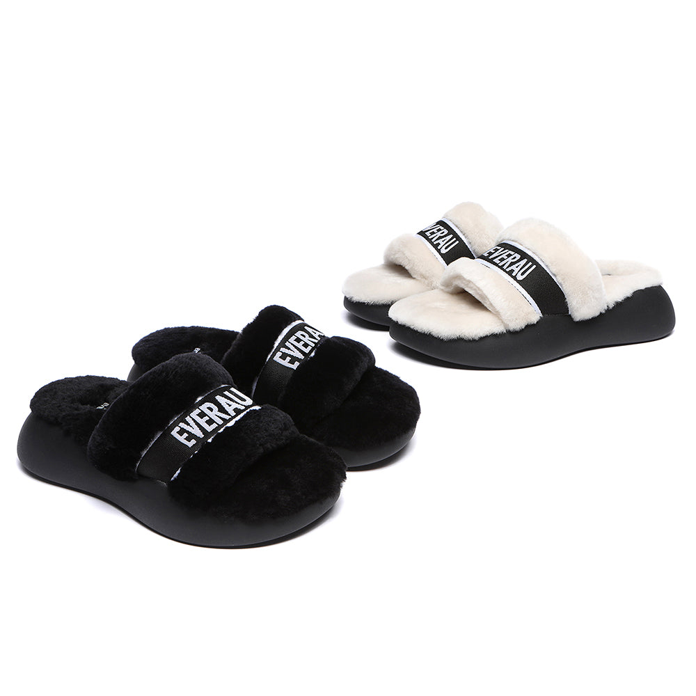 Wool Slides EVERAU® High Platform Sheepskin Wool Slides Women Flossy Slipper #EA20