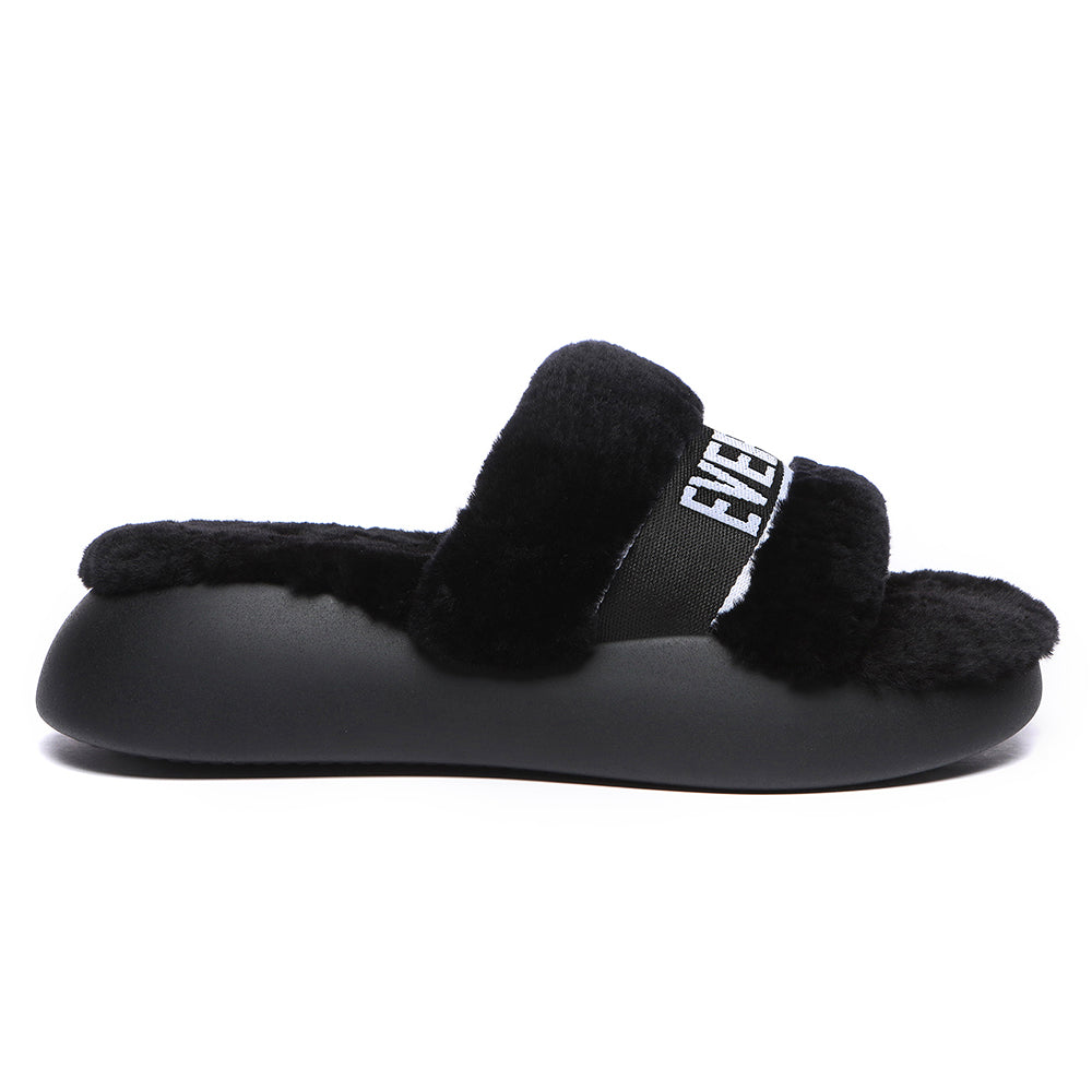 Wool Slides EVERAU® UGG High Platform Sheepskin Wool Slides Women Flossy Slipper