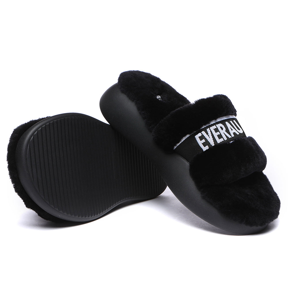 Wool Slides EVERAU® High Platform Sheepskin Wool Slides Women Flossy Slipper #EA20