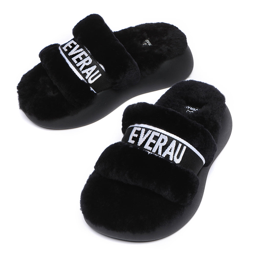 Wool Slides EVERAU® High Platform Sheepskin Wool Slides Women Flossy Slipper #EA20