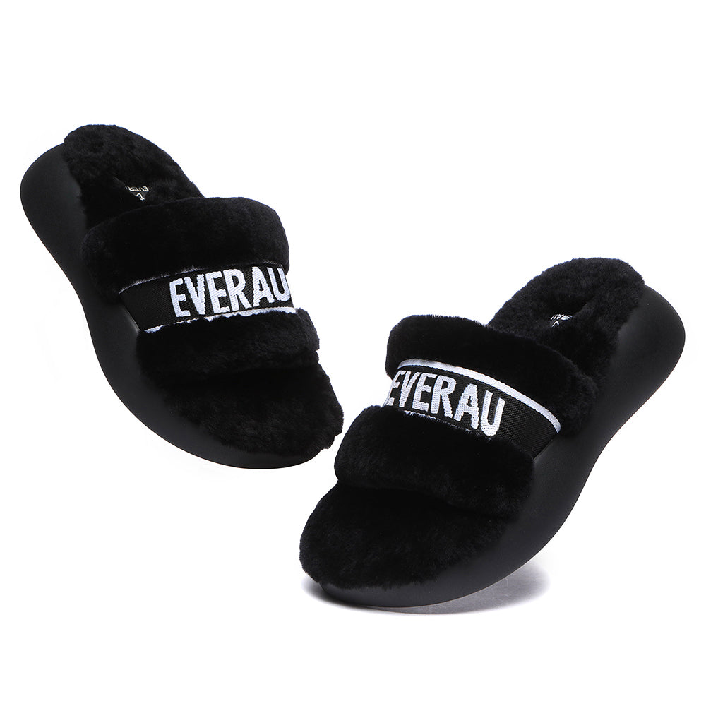 Wool Slides EVERAU® High Platform Sheepskin Wool Slides Women Flossy Slipper #EA20