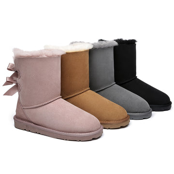 EVERAU® Double Baily Short Back Bow Sheepskin Women Boots #EA3044