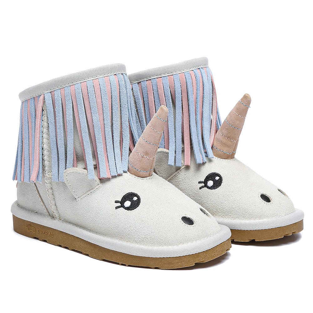 EVERAU® Kid Sheepskin Boots Unicorn Kids Plus #EA3116K