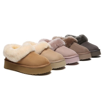 AUSTRALIAN SHEPHERD® UGG Slippers Women Sheepskin Wool Collar Ankle Platform Clarrie