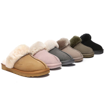 EVERAU® UGG Slippers Sheepskin Wool Suede Scuff Muffin