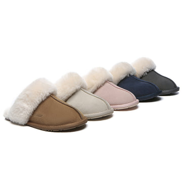 EVERAU® UGG Slippers Sheepskin Wool Suede Scuff Rosa