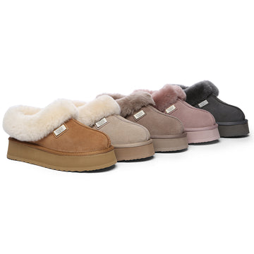 UGG EVERAU® Slippers Women Sheepskin Wool Collar Ankle Platform Gabri