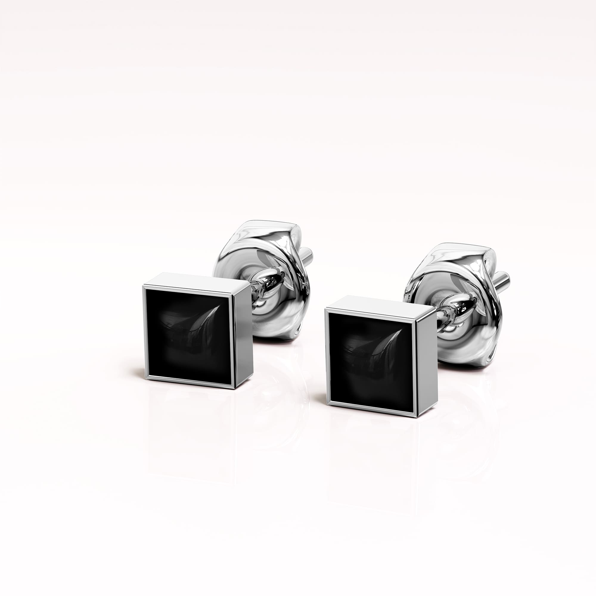 Solid 925 Sterling Silver Bezel Square Onyx Studs