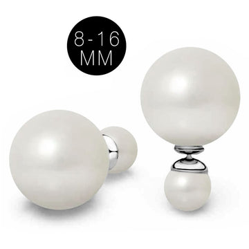 Solid 925 Sterling Silver Twin Glass Pearl Earrings 8-16mm