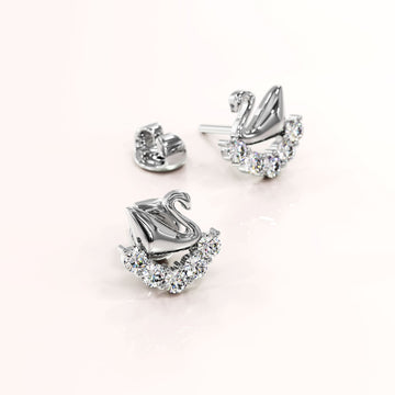 Solid 925 Sterling Silver Swans Upon Stars Earrings