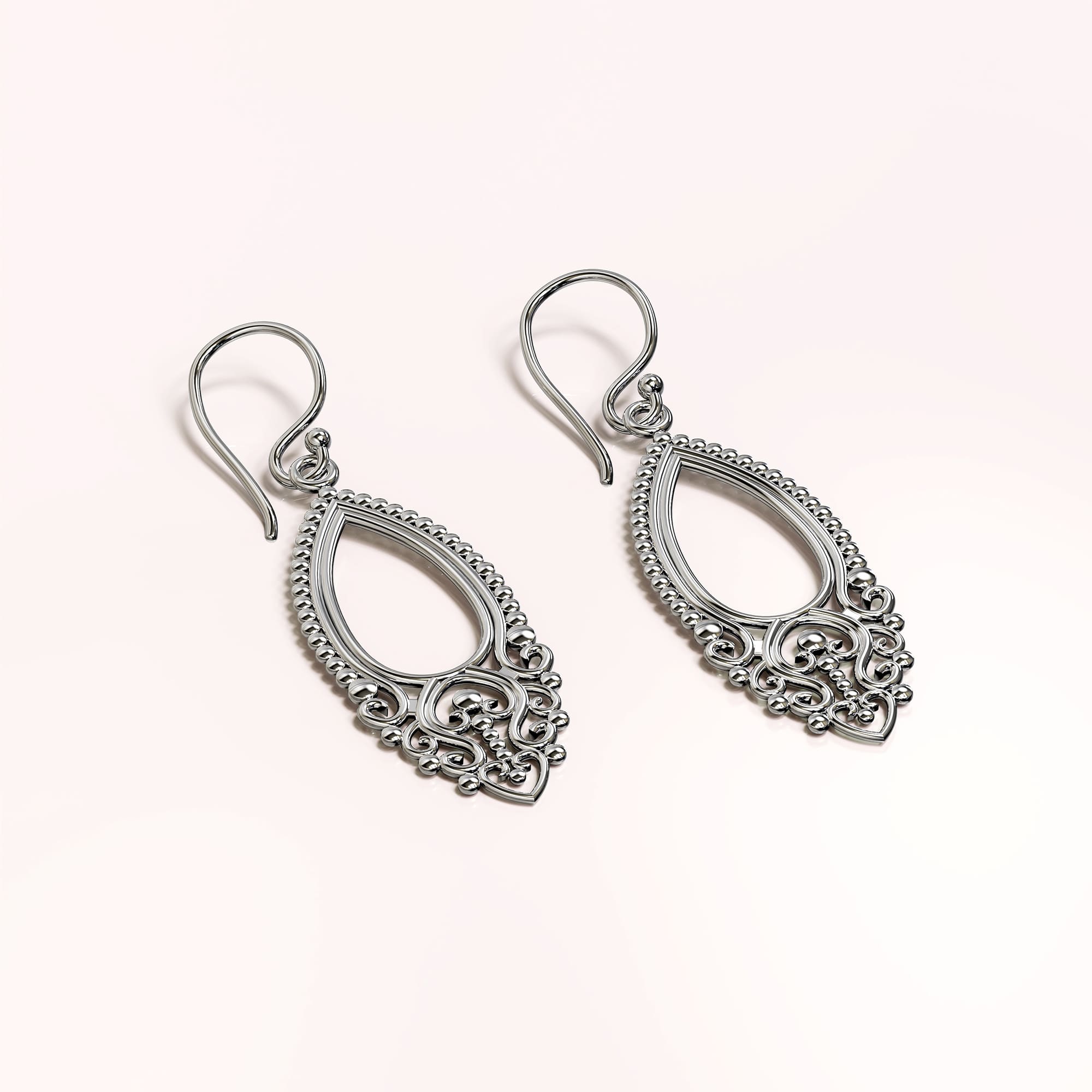 Solid 925 Sterling Silver Vintage Beaded Antique Teardrop Earrings