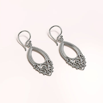 Solid 925 Sterling Silver Vintage Beaded Antique Teardrop Earrings