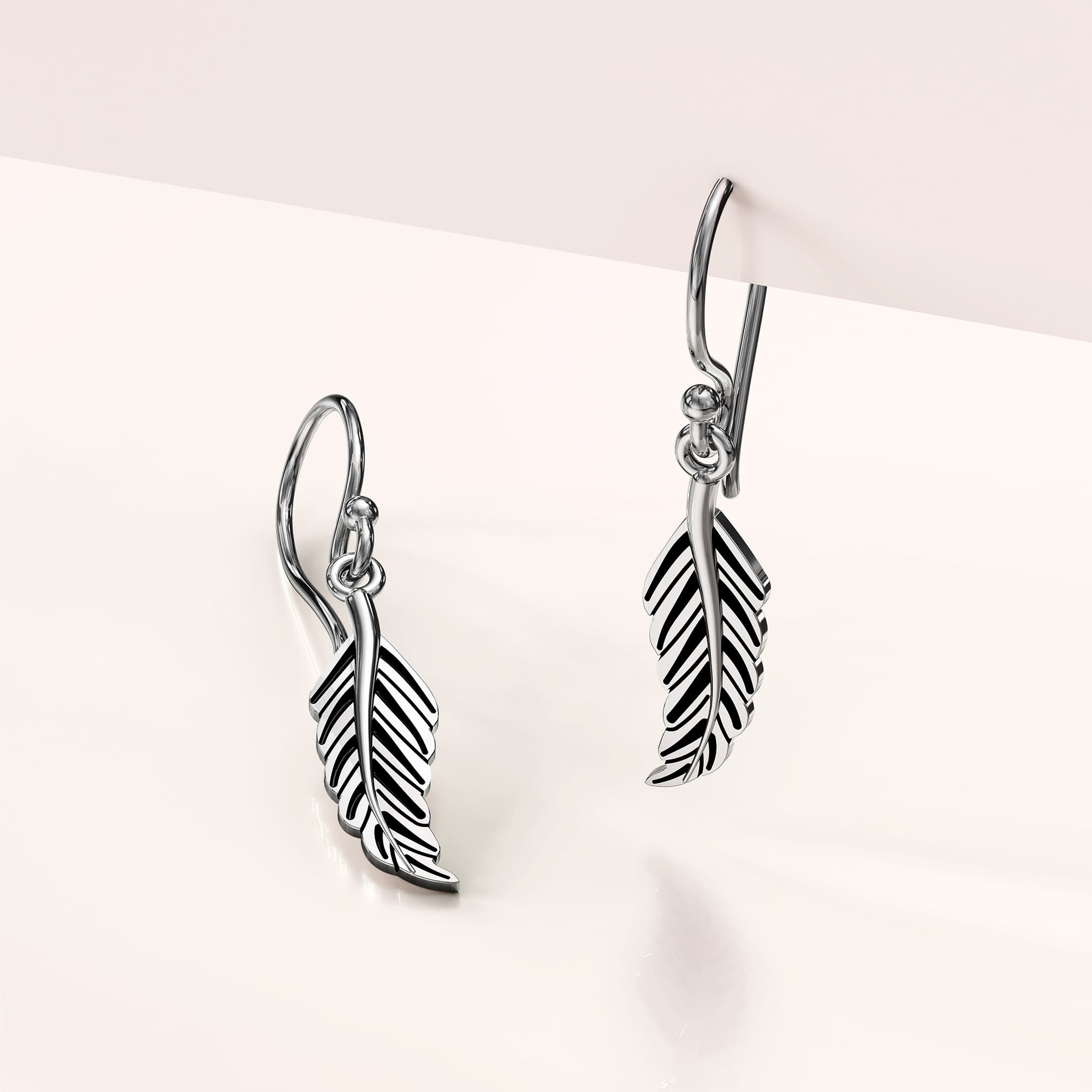 Solid 925 Sterling Silver Antique Feather Leaf Dangle Earrings