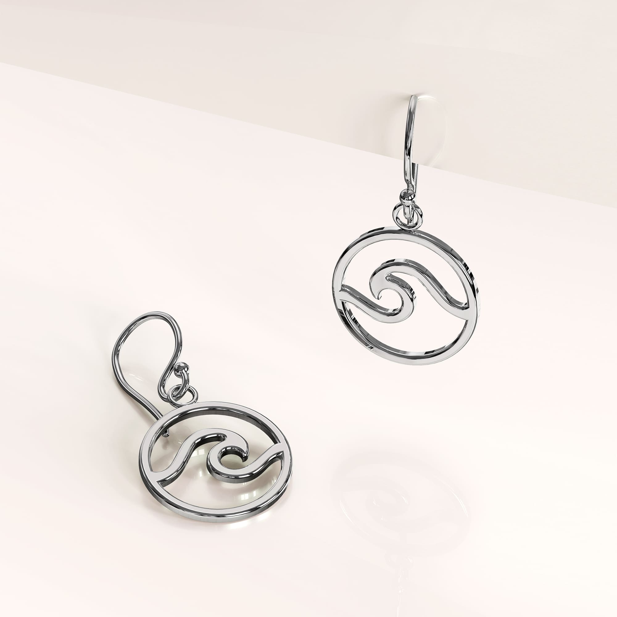 Solid 925 Sterling Silver Sea Wave Dangle Earrings