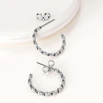 Solid 925 Sterling Silver Twisted C-Hoop Earrings