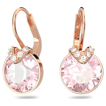 Swarovski® Bella V drop earrings-Round cut, Pink, 18k rose gold finish
