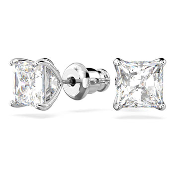Swarovski® Stilla Attract stud earrings - Square cut, White, Rhodium plated