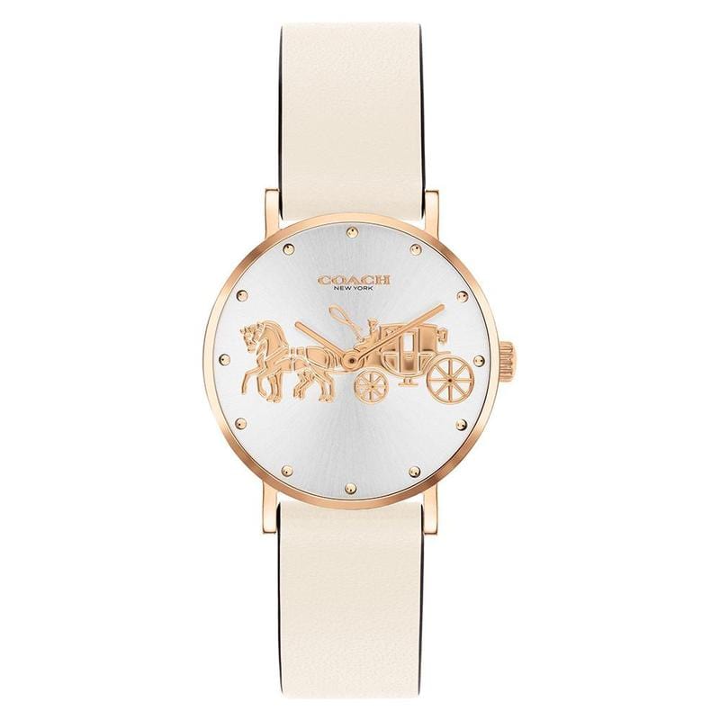 Coach Perry Chalk Leather Silver White Dial Women's Watch - Brilliant Co