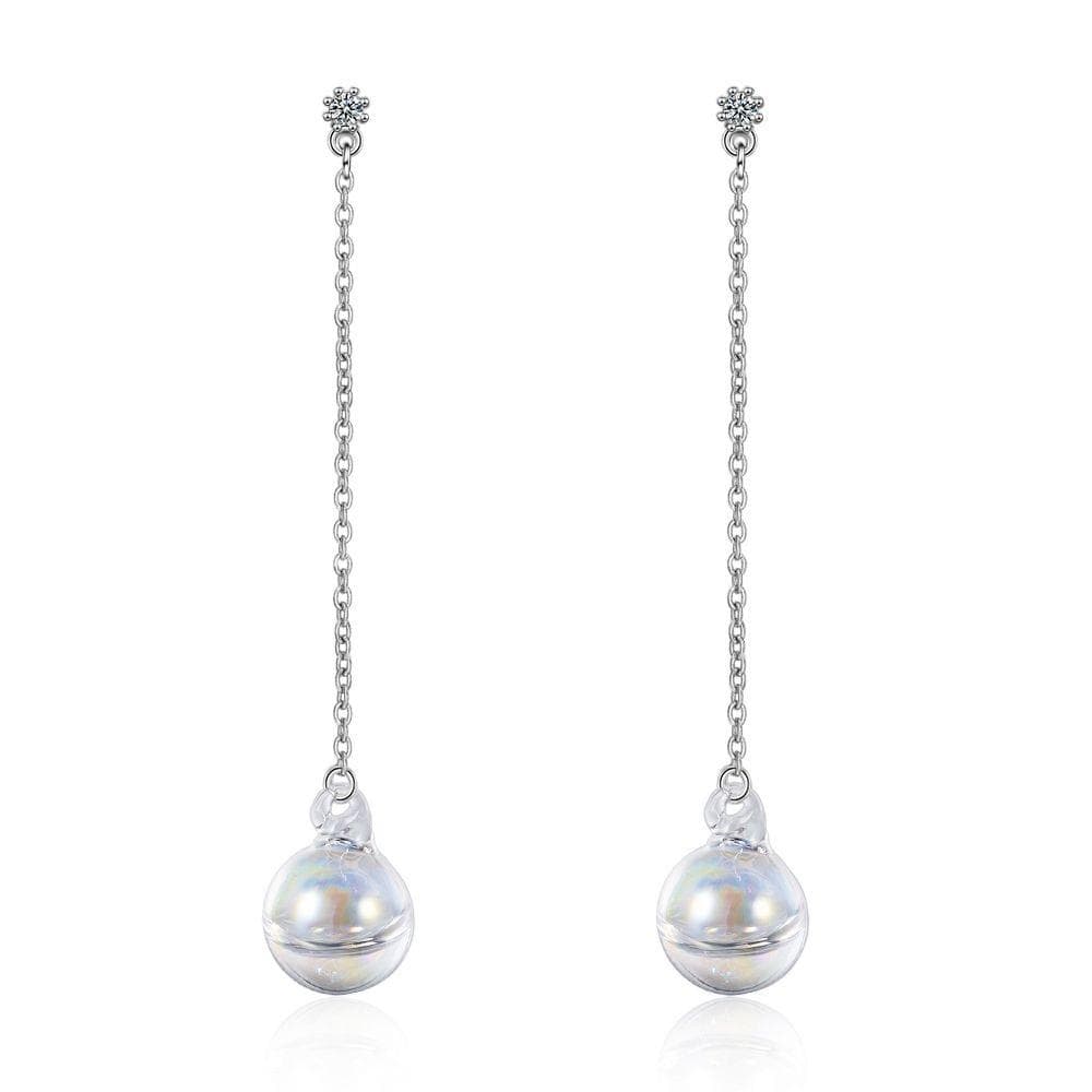 Sphere Rainbow Glass White Gold Layered Dangle Earrings - Brilliant Co