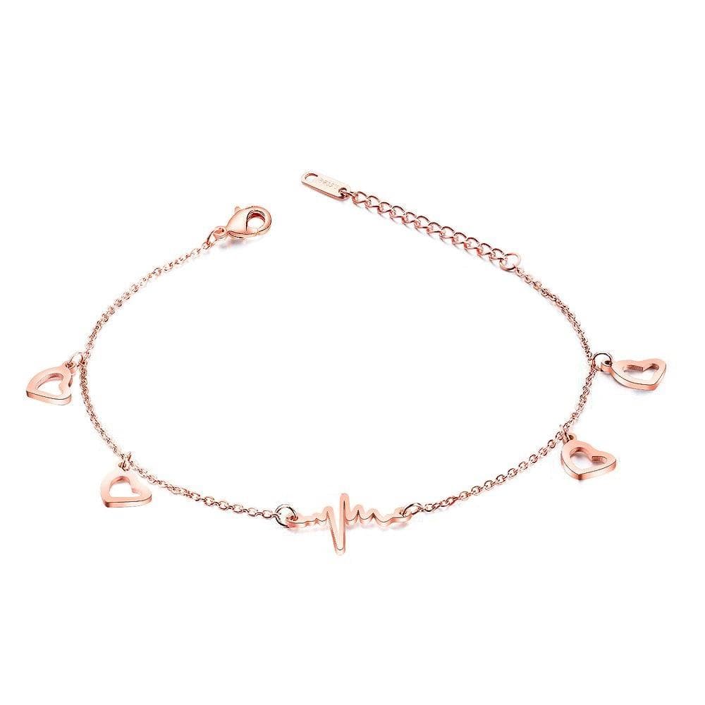 My Heartbeat and Love Rose Gold Layered Anklet - Brilliant Co