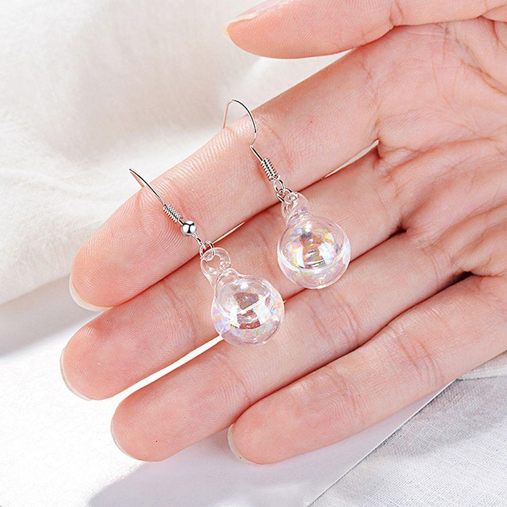 Clear Rainbow Glass Bubble White Gold Layered Drop Earrings - Brilliant Co