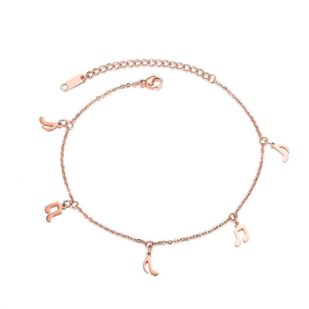 Dangling Musical Note Everyday Wear Rose Gold Layered Anklet - Brilliant Co