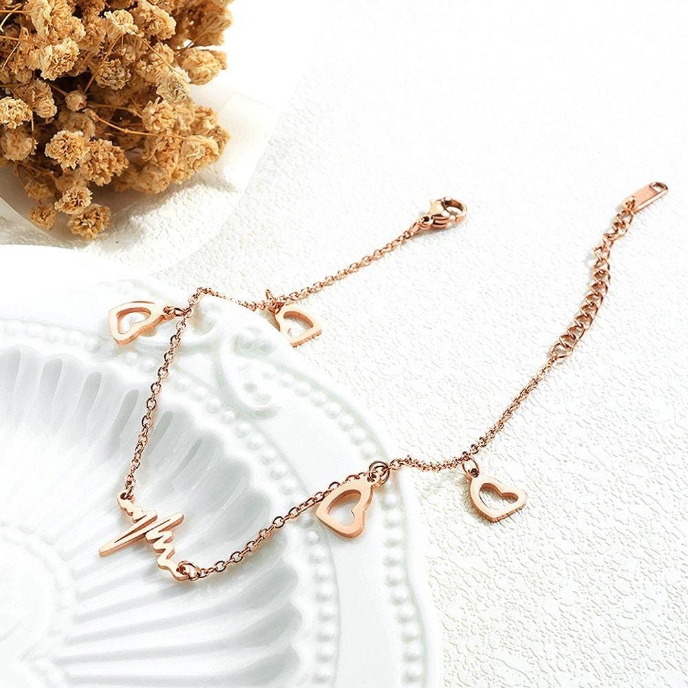 My Heartbeat and Love Rose Gold Layered Anklet - Brilliant Co